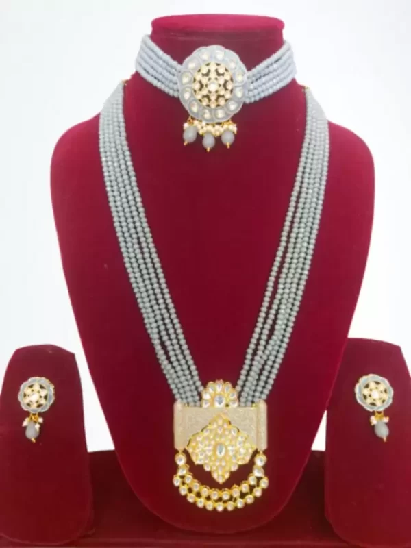 kundan choker and long necklace combo set pack of 2 gray colour