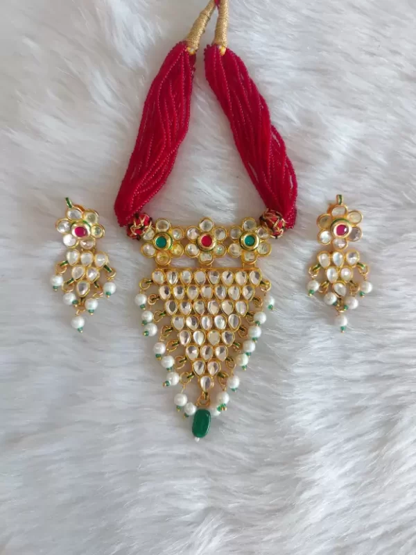 Rajasthani kundan necklace red with pair of earrings