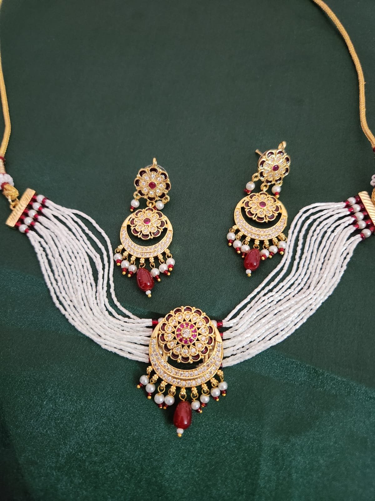 One Gram Gold Polish Plated Rajasthani Chand Tara Choker Necklace With Earrings - Image 2