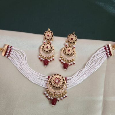 One Gram Gold Polish Plated Rajasthani Chand Tara Choker Necklace With Earrings