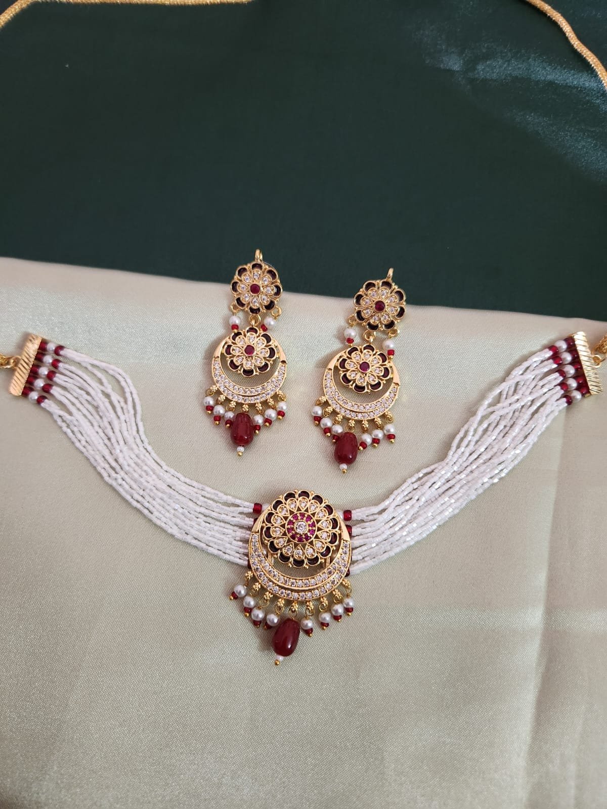 One Gram Gold Polish Plated Rajasthani Chand Tara Choker Necklace With Earrings