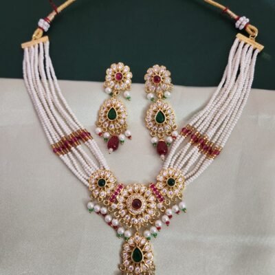 One Gram Gold Polish Plated Rajasthani Pearl Set With Earrings