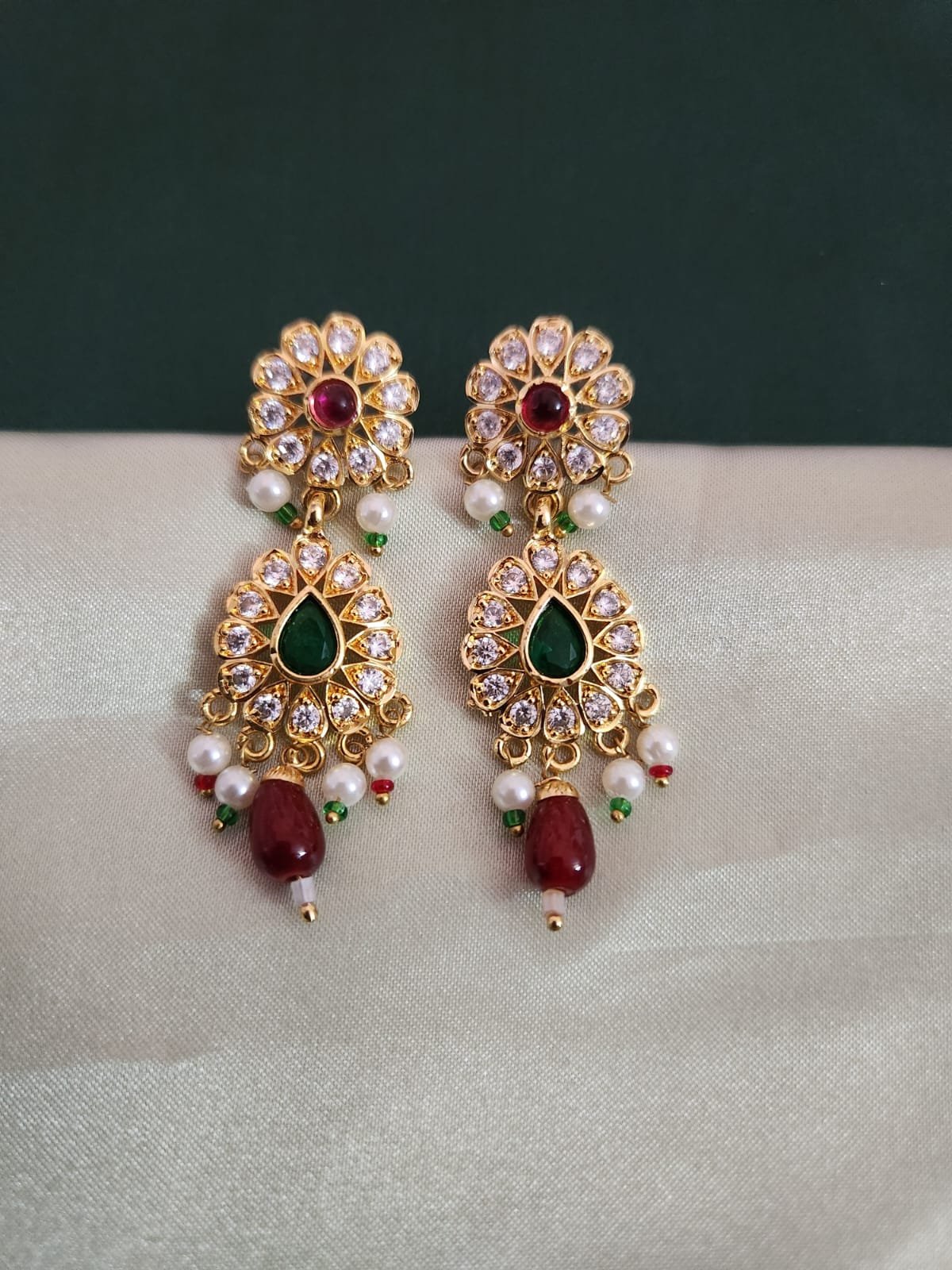 One Gram Gold Polish Plated Rajasthani Pearl Set With Earrings - Image 2