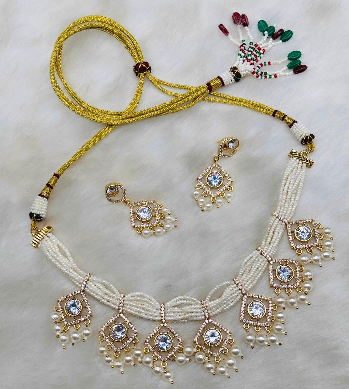 White Pearl Jodhpuri Jadau Haar Set For Girls And Womens